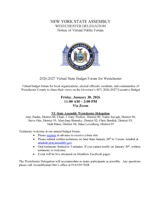 2026–2027 Virtual State Budget Forum for Westchester Flyer