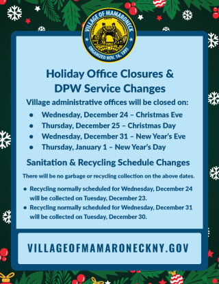 Holiday Office Closures & DPW Service Changes