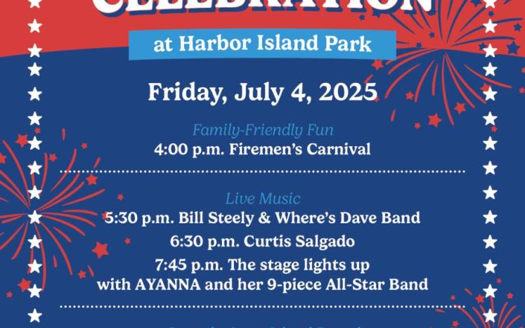 Independence Day Celebrations Featuring Firemen’s Carnival, Live Music & Dazzling Fireworks Display in Harbor Island Park 